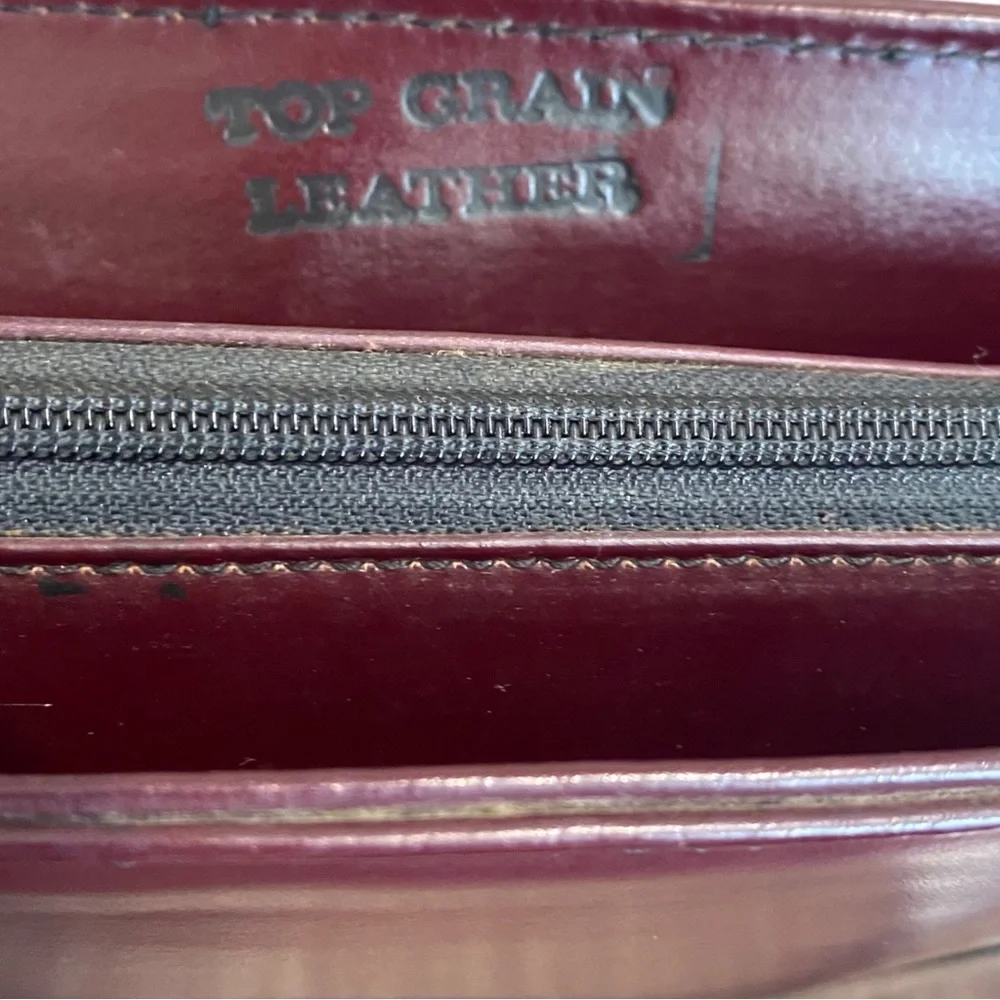VTG Laptop Portfolio Bag Burgundy Full Grain Leather Briefcase Made In Romania